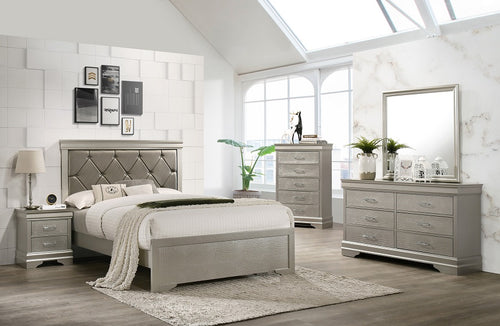 Light Grey - Amalia King Size Bed, Dresser, Mirror, & Nightstand - 44660