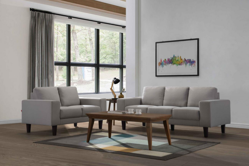 Grey 3-Seater Sofa With Brown Legs - 43932