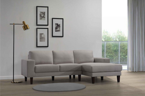 Grey 3 Seater Sofa Left Chaise With Brown Legs