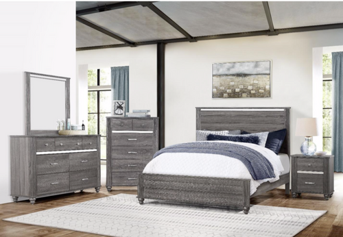 Grey - Gaston King Size Bed, Dresser, Mirror & Nightstand - 44661